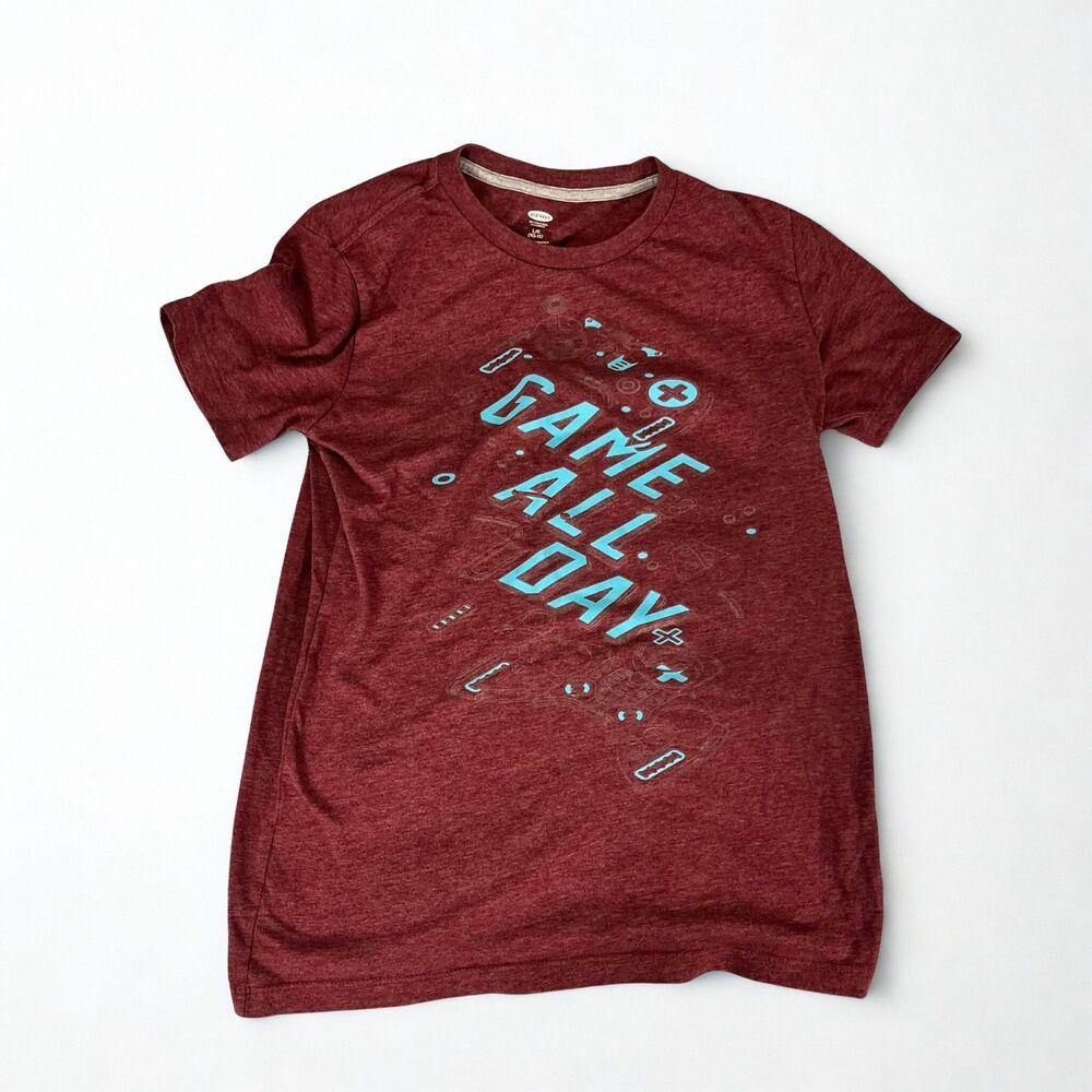 Old Navy T-Shirt Boys L 10/12 Game All Day Graphic Tee Burgundy Short Sleeve